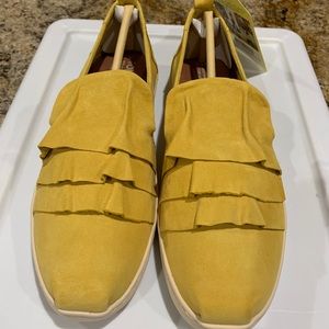 Women’s TOMS Shoes Mustard Silky Suede Ruffles